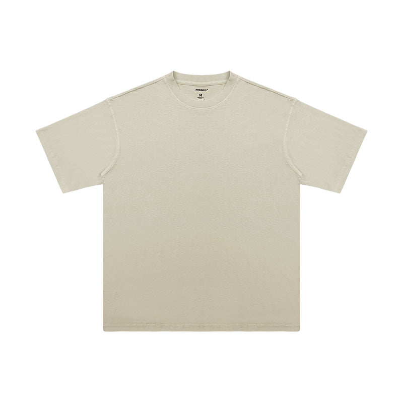 Summer New Cotton T-Shirt Men'S Retro Washed Distressed Short Sleeve Drop Shoulder Loose Fashion Brand