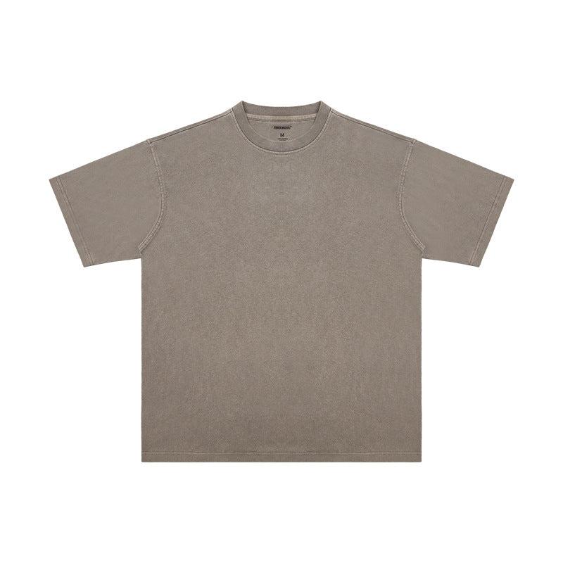 Summer New Cotton T-Shirt Men'S Retro Washed Distressed Short Sleeve Drop Shoulder Loose Fashion Brand